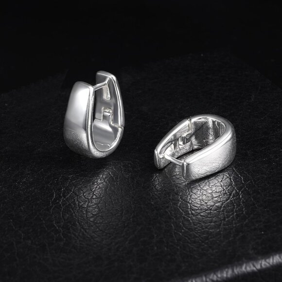 Small Chunky Hoop Earrings in 925 Sterling Silver For Women's - Picture 6 of 6